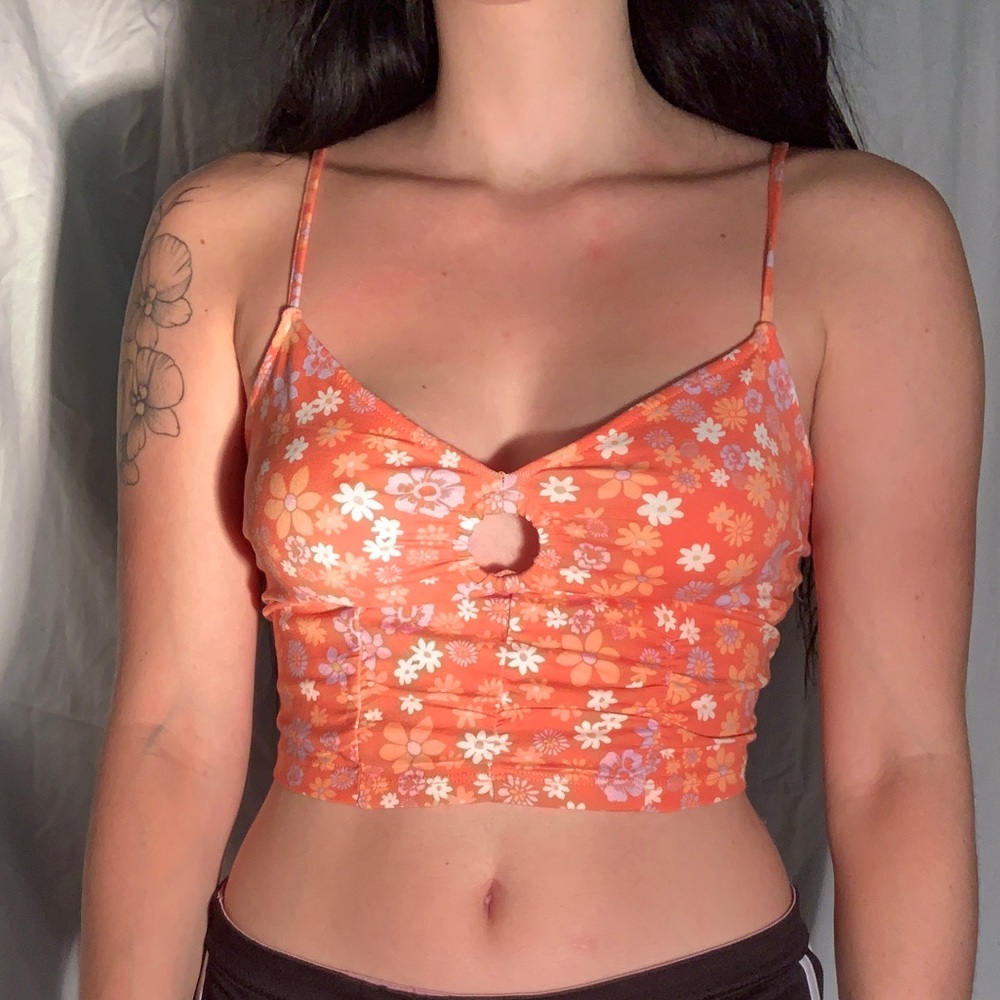 SO Orange Floral Cropped Tank Small